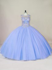 Sumptuous Lavender Tulle Lace Up 15 Quinceanera Dress Sleeveless Floor Length Beading