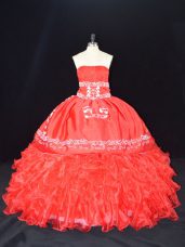 Captivating Floor Length Ball Gowns Sleeveless Red Quince Ball Gowns Lace Up
