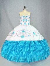 Baby Blue Sweetheart Neckline Embroidery and Ruffled Layers 15th Birthday Dress Sleeveless Lace Up
