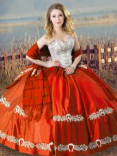 Floor Length Orange Red Quinceanera Dresses Sweetheart Sleeveless Lace Up