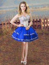 Custom Design Mini Length Lace Up Prom Party Dress Blue And White for Prom and Party with Embroidery