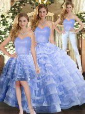 Lavender Lace Up Sweetheart Ruffled Layers Quinceanera Gowns Organza Sleeveless