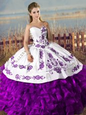 Noble Floor Length Ball Gowns Sleeveless White And Purple Ball Gown Prom Dress Lace Up