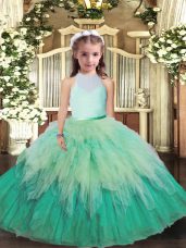 Perfect Multi-color Backless High-neck Ruffles Little Girl Pageant Dress Tulle Sleeveless