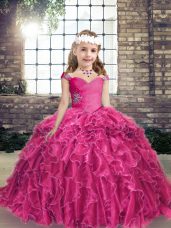 Organza Sleeveless Floor Length Child Pageant Dress and Beading and Ruffles