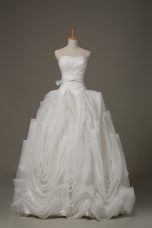 Elegant Belt Wedding Dress White Lace Up Sleeveless Brush Train