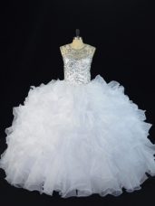 Graceful Sleeveless Beading and Ruffles Lace Up Ball Gown Prom Dress