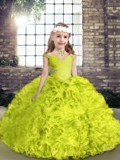 Floor Length Lace Up Winning Pageant Gowns Yellow Green for Party and Wedding Party with Beading