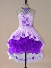 Lovely High Low Lace Up Pageant Dress Purple for Prom and Party and Military Ball with Embroidery and Ruffles