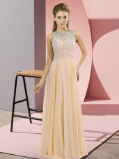Peach Empire Chiffon High-neck Sleeveless Beading Floor Length Zipper Prom Party Dress