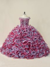 Lace Up Quince Ball Gowns Multi-color for Sweet 16 and Quinceanera with Beading and Ruffles Court Train