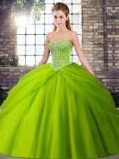 High End Sleeveless Tulle Brush Train Lace Up Sweet 16 Quinceanera Dress in with Beading and Pick Ups