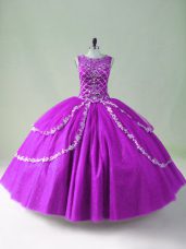 Stunning Floor Length Zipper Sweet 16 Quinceanera Dress Purple for Sweet 16 and Quinceanera with Beading and Appliques