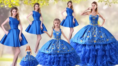 Exquisite Blue Sweetheart Neckline Embroidery and Ruffled Layers Vestidos de Quinceanera Sleeveless Lace Up