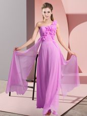 Hand Made Flower Quinceanera Dama Dress Lilac Lace Up Sleeveless Floor Length