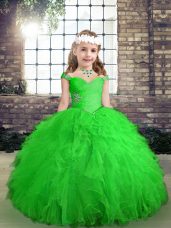 Perfect Beading and Ruffles Little Girl Pageant Dress Green Lace Up Sleeveless Floor Length