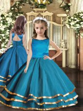 On Sale Scoop Sleeveless Organza Little Girl Pageant Gowns Ruffled Layers Lace Up