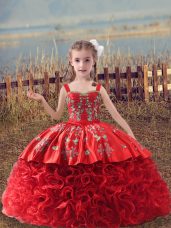 Ball Gowns Sleeveless Red Little Girls Pageant Dress Wholesale Sweep Train Lace Up