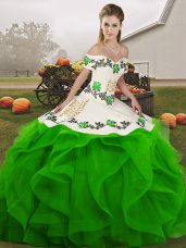 Green Sleeveless Tulle Lace Up 15 Quinceanera Dress for Military Ball and Sweet 16 and Quinceanera