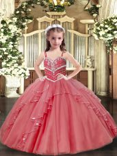 Hot Selling Sleeveless Lace Up Floor Length Beading and Ruffles Pageant Dress for Teens