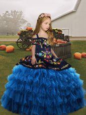 Straps Sleeveless Organza Kids Pageant Dress Embroidery and Ruffled Layers Lace Up