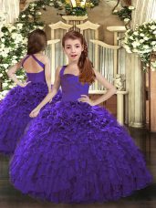 Enchanting Purple Girls Pageant Dresses Party and Wedding Party with Ruffles Straps Sleeveless Lace Up