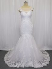 White Mermaid Lace Wedding Gown Clasp Handle Tulle Sleeveless