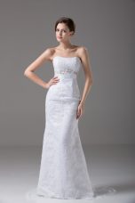 Stunning White Wedding Gowns Tulle Brush Train Sleeveless Beading and Lace and Belt