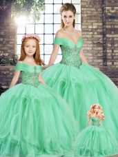 Apple Green Off The Shoulder Lace Up Beading and Ruffles Sweet 16 Quinceanera Dress Sleeveless