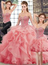 High End Sleeveless Brush Train Lace Up Beading and Ruffles Vestidos de Quinceanera