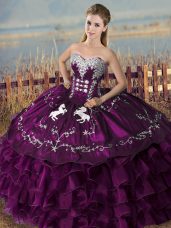 Sleeveless Embroidery and Ruffles Lace Up Quinceanera Gowns
