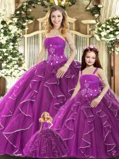 Strapless Sleeveless Lace Up Vestidos de Quinceanera Purple Tulle