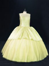 Customized Yellow Green Quince Ball Gowns Scoop Sleeveless Lace Up