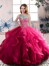 Smart Fuchsia Sweet 16 Quinceanera Dress Sweet 16 and Quinceanera with Beading and Ruffles Scoop Sleeveless Lace Up