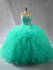 Graceful Turquoise Sweetheart Lace Up Beading and Ruffles Quinceanera Gowns Sleeveless