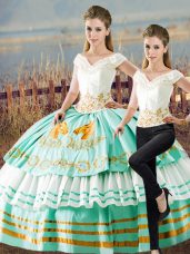 Edgy Floor Length Lace Up Sweet 16 Quinceanera Dress Apple Green for Sweet 16 and Quinceanera with Embroidery and Ruffled Layers