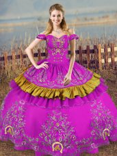 Enchanting Purple Sleeveless Floor Length Embroidery Lace Up 15th Birthday Dress