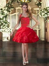 Chic Red Lace Up Halter Top Ruffles Party Dress for Girls Tulle Sleeveless