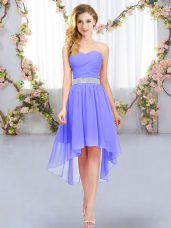 Lavender Dama Dress for Quinceanera Wedding Party with Belt Sweetheart Sleeveless Lace Up