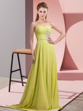 Yellow Green Lace Up Sweetheart Beading Evening Dress Chiffon Sleeveless