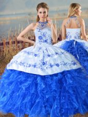 Top Selling Sleeveless Court Train Lace Up Embroidery and Ruffles 15th Birthday Dress