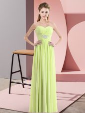 Customized Yellow Green Chiffon Zipper Prom Gown Sleeveless Floor Length Beading