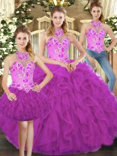 On Sale Sleeveless Lace Up Floor Length Embroidery and Ruffles Quinceanera Gowns