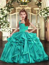 Aqua Blue Sleeveless Ruffles Floor Length Pageant Dress