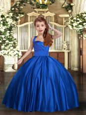 Latest Ball Gowns Little Girls Pageant Dress Wholesale Royal Blue Straps Satin Sleeveless Floor Length Lace Up