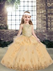 Sleeveless Lace Up Floor Length Appliques Little Girl Pageant Dress