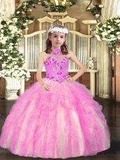Halter Top Sleeveless Lace Up Girls Pageant Dresses Lilac Tulle