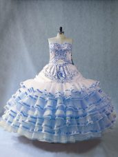 Sophisticated Floor Length Ball Gowns Sleeveless Blue And White Sweet 16 Quinceanera Dress Lace Up