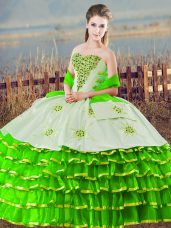 Ideal Green Ball Gowns Beading and Ruffled Layers Sweet 16 Dresses Lace Up Organza Sleeveless Floor Length