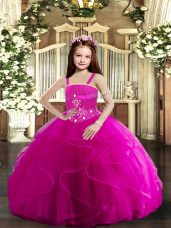 Floor Length Ball Gowns Sleeveless Fuchsia Pageant Dress Wholesale Lace Up